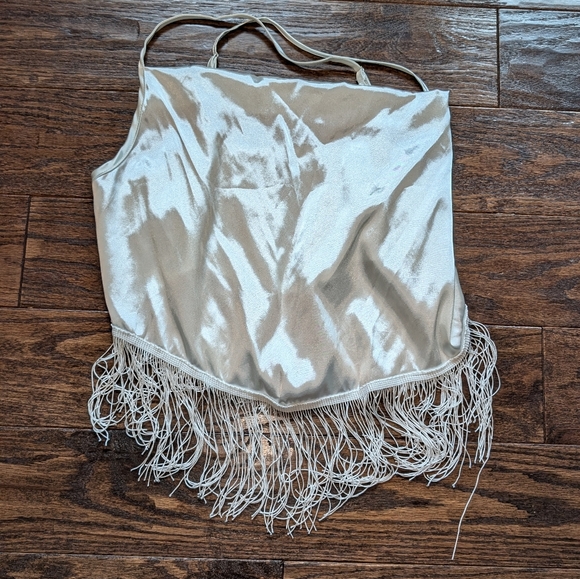 SHEIN Satin Crop Top with Fringe and Draped Neckline - Picture 4 of 7